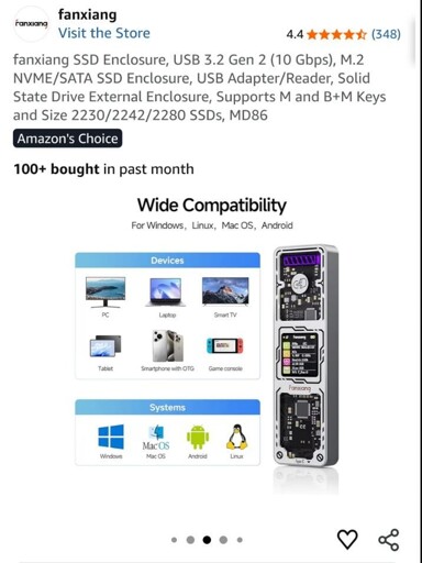 A picture of a product on Amazon listing Linux prominantly as "supported"