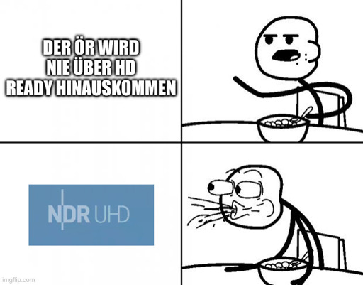 Typ der Müsli isst: "Der ÖR wird nie über HD ready hinauskommen"
Bild von NDR UHD-Logo: Typ spuckt Müsli aus