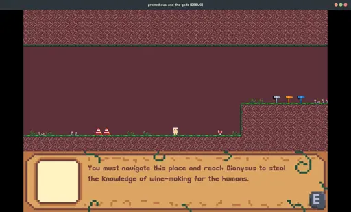 The player is in a dark brown underground chamber with lots of grasses and small wine glasses. Three signs, one white, one orange, and one blue, point towards the right. Traffic cones appear to the left of the player. The world is made of pixel art