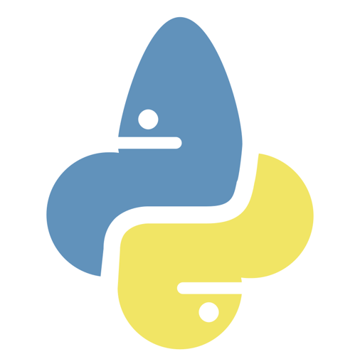 The Python logo made up from two intertwined snakes, except the snake at the top having an enlarged egghead.